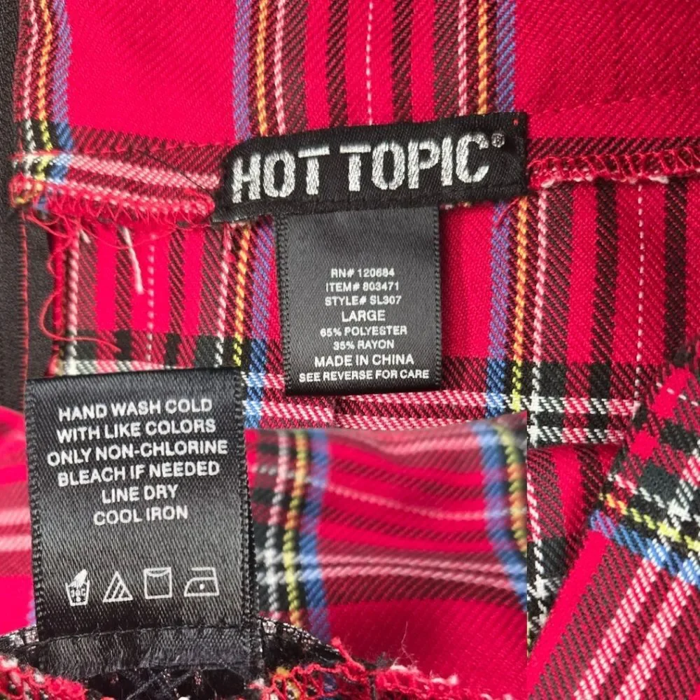 Hot Topic Red Plaid Mini Skater Skirt - L